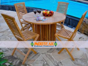 Outdoor Dinning Table  Fixed Round Table And 4 Carina Chair