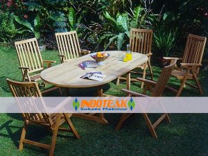 Gardenia Teak Furniture Oval Extending Table And Five Position Chairs